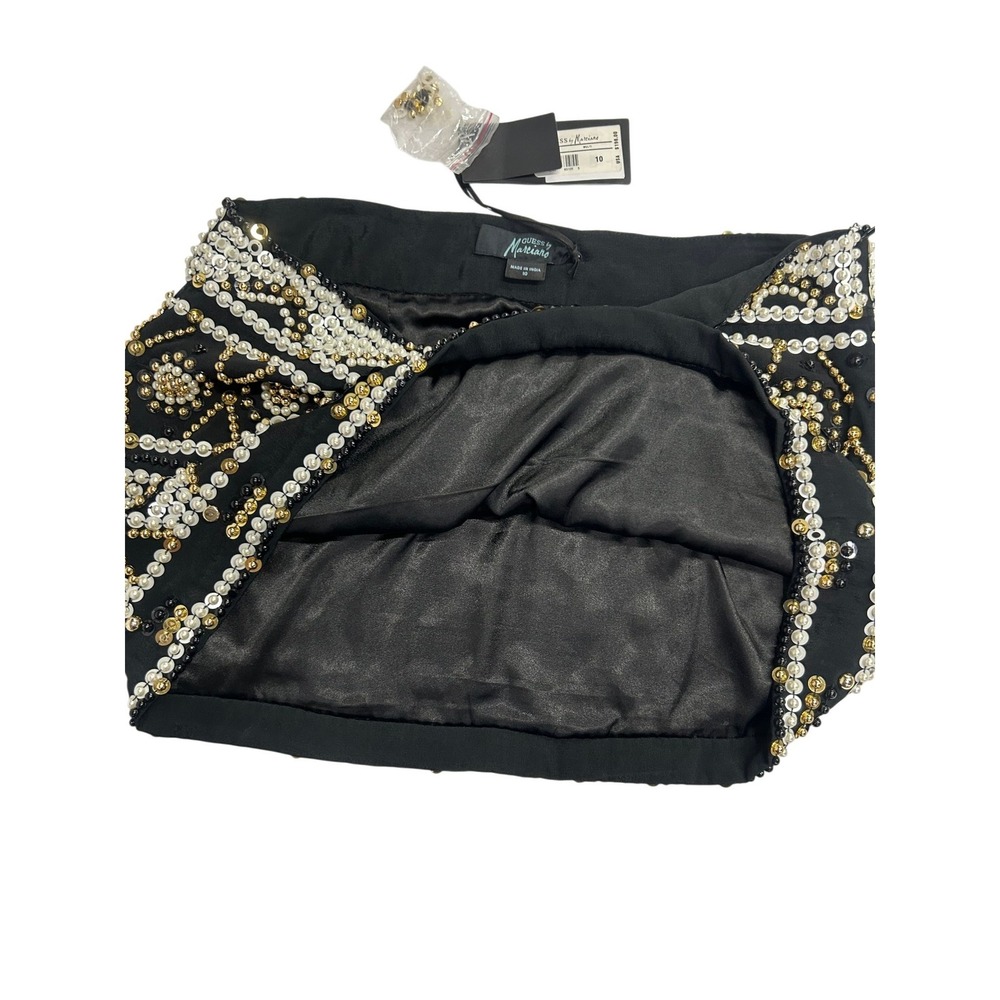 Guess Marciano Pearl Beaded Mini Skirt Size 10 Black Glam Showgirl Y2K Party NWT - Picture 8 of 15